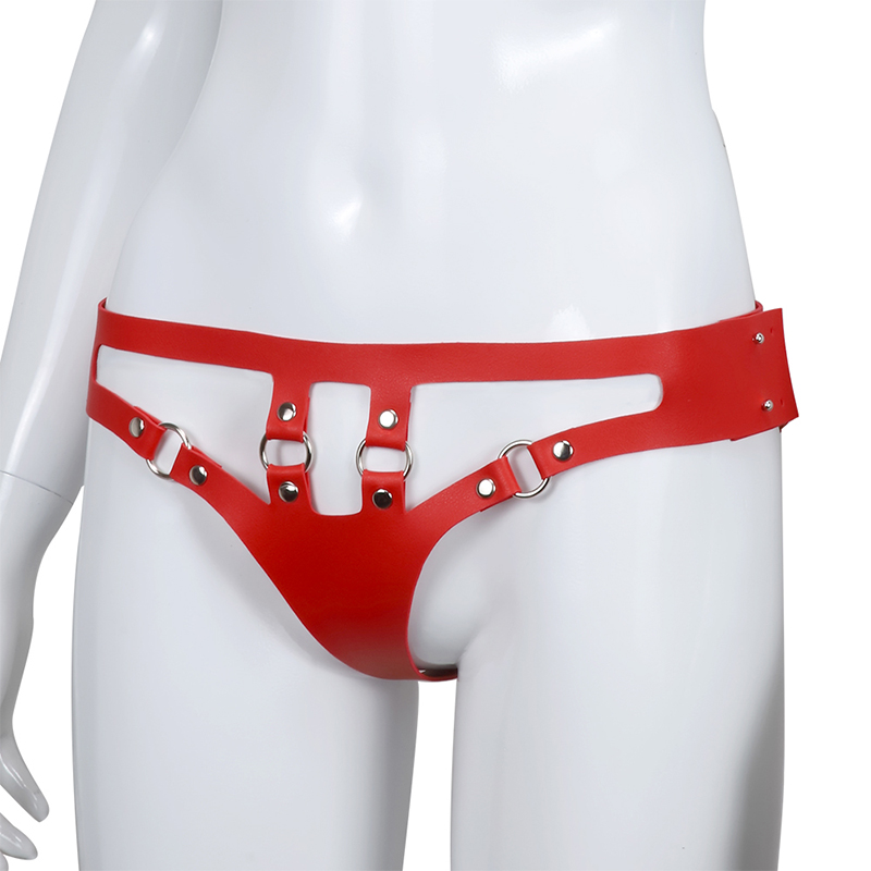 สีแดงกางเกงหนัง SM ผูกชุดสำหรับผู้ใหญ่ของเล่นเพศ